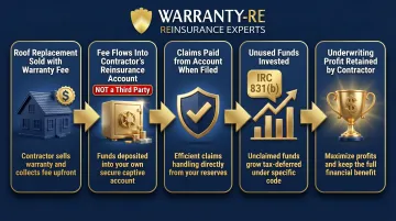 Contractor-owned reinsurance warranty fee flow process from homeowner to underwriting profit
