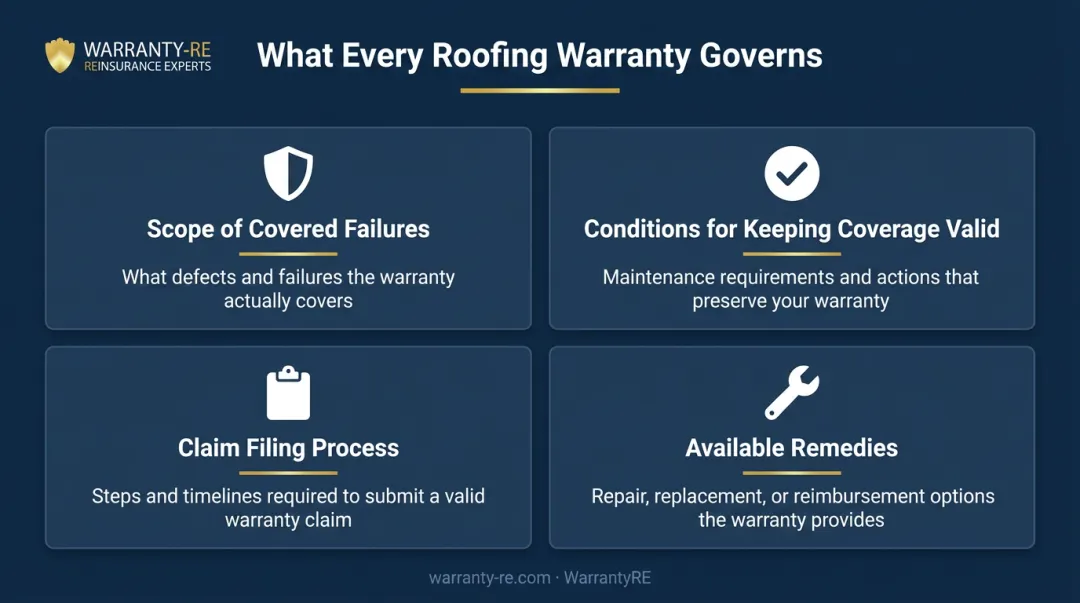 Four core elements every roofing warranty contract governs infographic