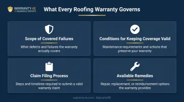 Four core elements every roofing warranty contract governs infographic