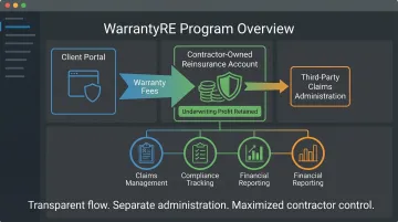 WarrantyRE contractor-owned reinsurance program dashboard showing claims and underwriting profit