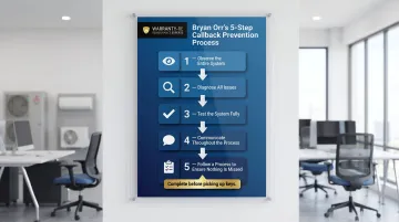 Five-step HVAC technician callback prevention checklist process flow diagram