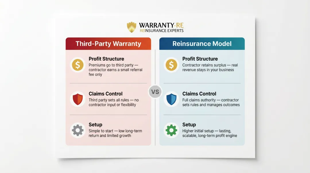 Third-party warranty versus reinsurance model side-by-side comparison infographic