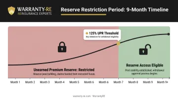Warranty reinsurance 9-month reserve access timeline showing restricted and accessible fund phases