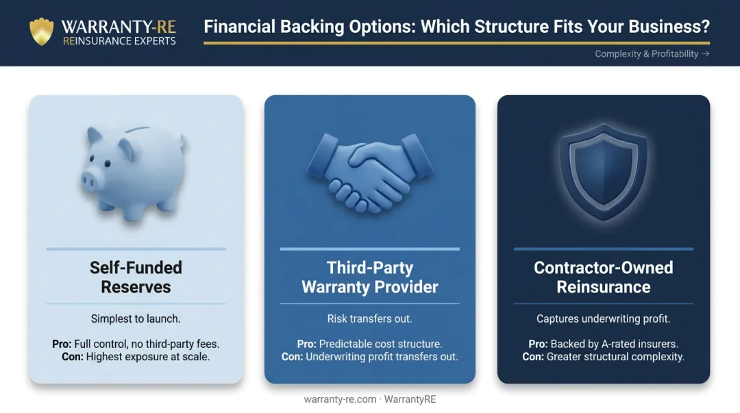 Three plumbing service agreement financial backing structures comparison side-by-side
