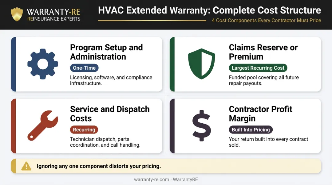 Four-component HVAC extended warranty cost breakdown structure for contractors
