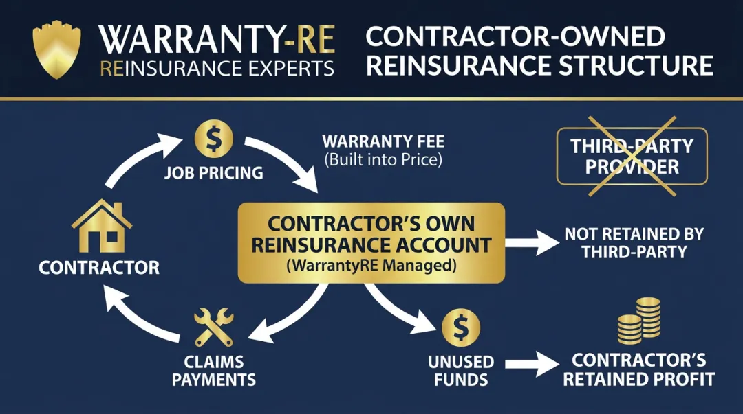 Contractor reinsurance warranty program structure showing fund flow and retained profits