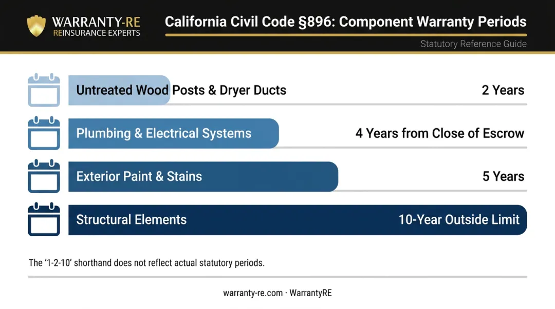 California Civil Code 896 statutory warranty periods by construction component breakdown