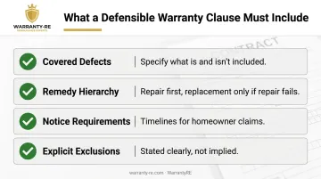 Four required elements of a defensible California contractor warranty clause checklist
