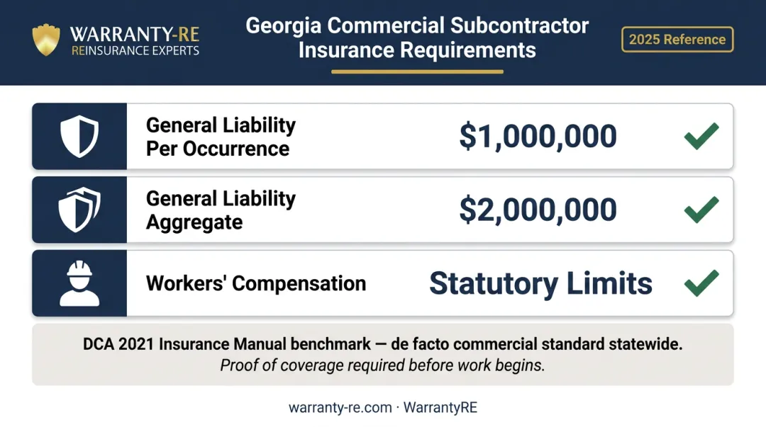 Georgia commercial subcontractor insurance minimums per occurrence aggregate and workers comp thresholds