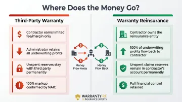 Third-party warranty versus reinsurance profit structure side-by-side comparison infographic