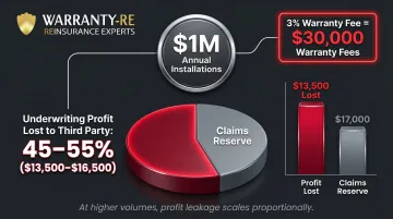Roofing contractor warranty profit leakage calculation showing annual underwriting loss to third parties