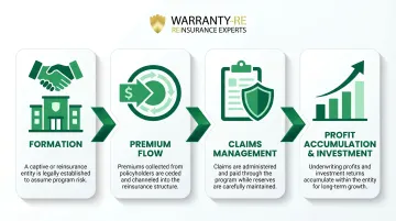 4-step contractor reinsurance program process flow from formation to profit accumulation