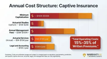 Annual captive insurance operating costs breakdown for small contractors infographic