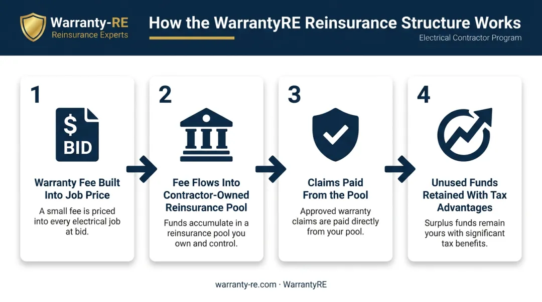 Four-step warranty reinsurance structure process flow for electrical contractors