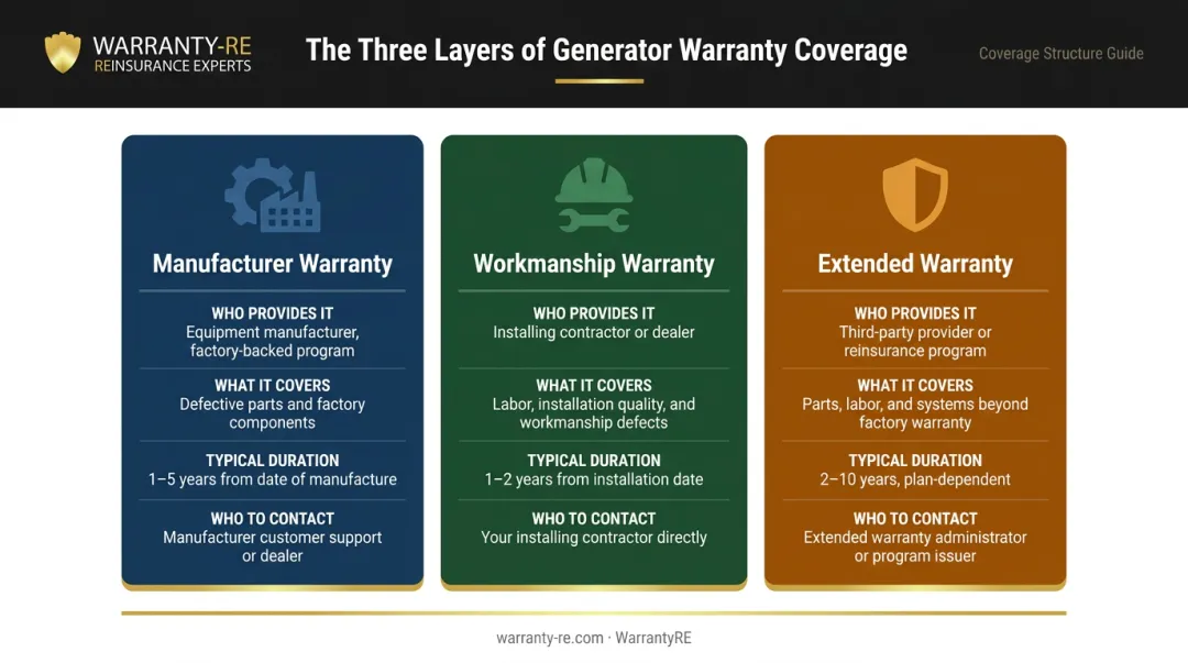 Three-layer generator warranty framework manufacturer workmanship and extended coverage explained