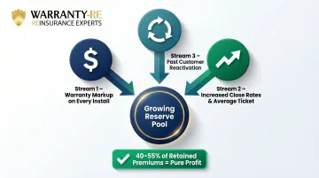 Three plumbing warranty revenue streams compounding profit model diagram