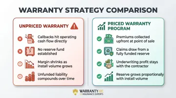 Unpriced versus priced plumbing warranty program financial impact comparison infographic