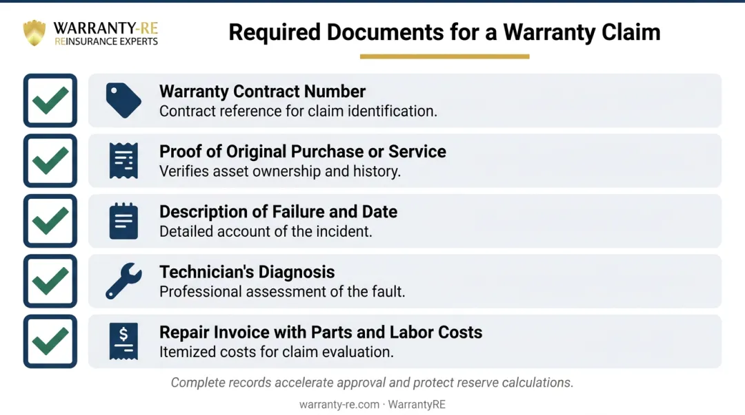 Five required warranty claim documentation items checklist for reinsurance programs