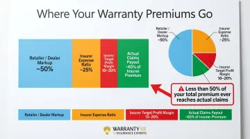 Extended warranty premium dollar allocation breakdown showing insurer profit versus claims percentage