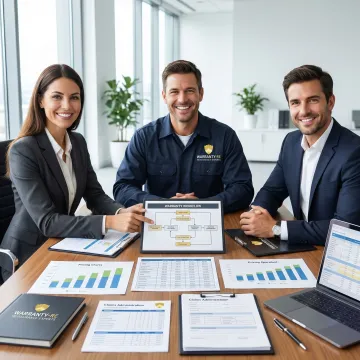 Business team planning plumbing warranty reinsurance process