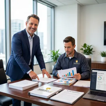 Advisor explaining plumbing warranty reinsurance program