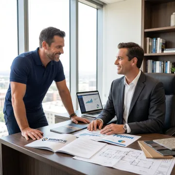 Roofing contractor reviewing warranty reinsurance plans