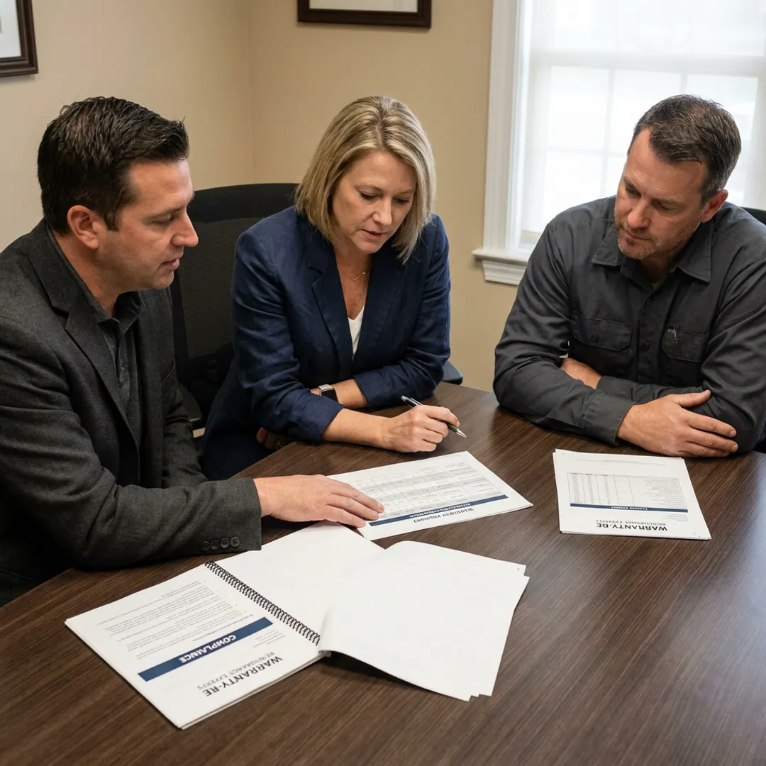 Business team planning electrical warranty reinsurance setup