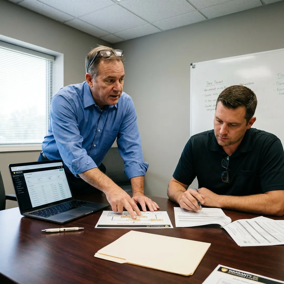 Advisor explaining warranty reinsurance process to contractor