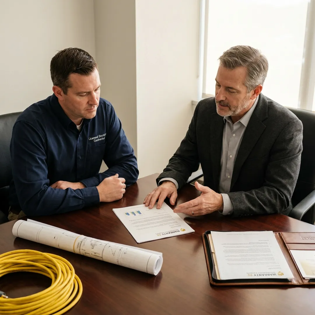 Electrical contractor reviewing insurance documents in Orlando office