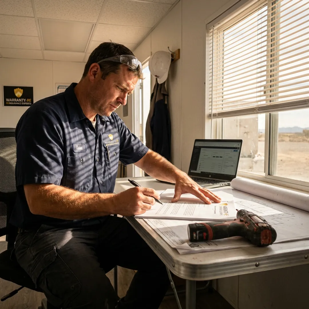 Electrical contractor reviewing warranty reinsurance documents