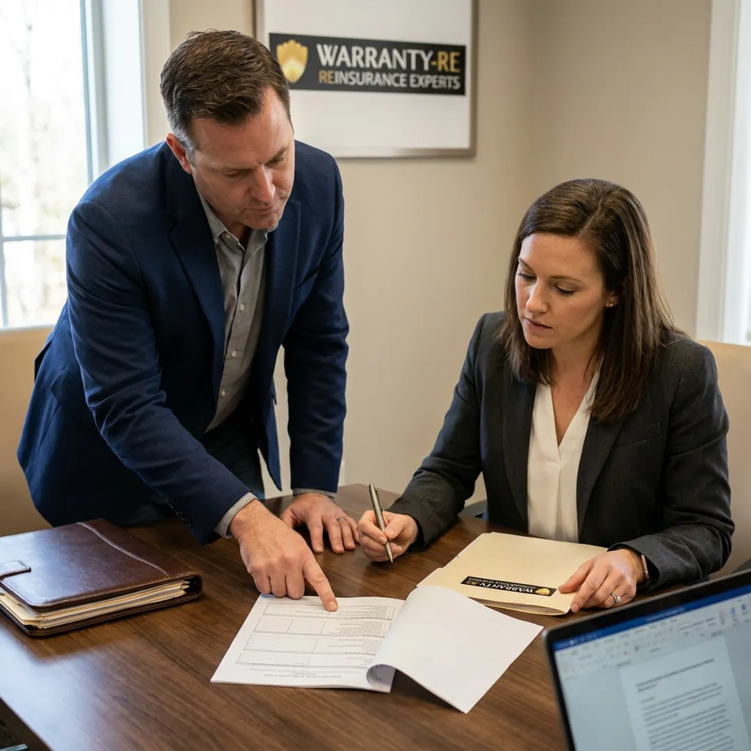Contractor reviewing warranty reinsurance program details