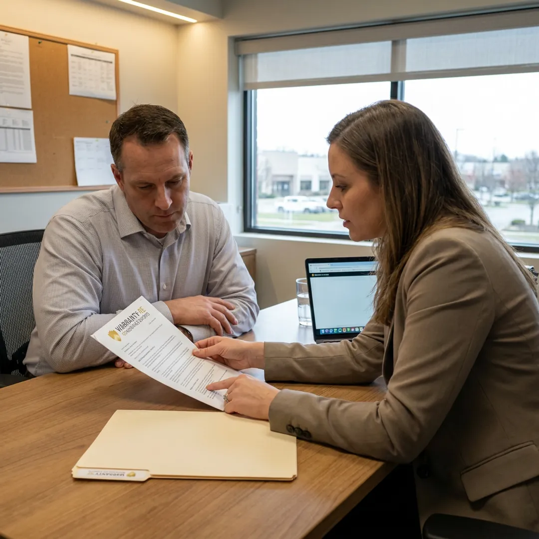 Contractor reviewing home warranty reinsurance documents