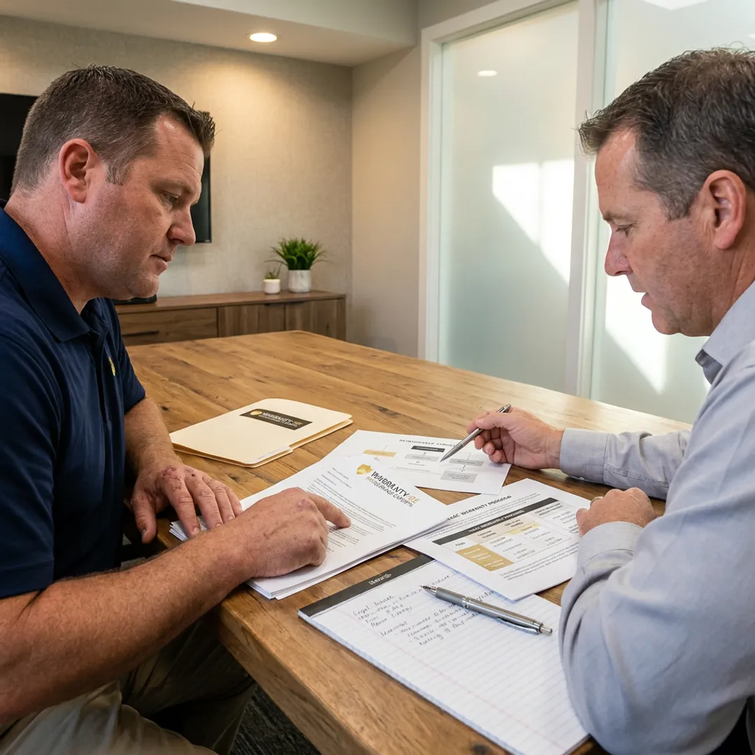 Michigan HVAC contractor reviewing warranty reinsurance documents
