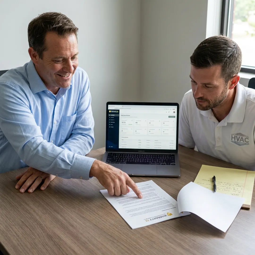 HVAC contractor discussing reinsurance setup with an advisor