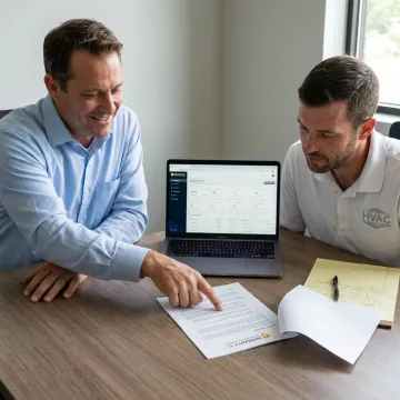 HVAC contractor discussing reinsurance setup with an advisor