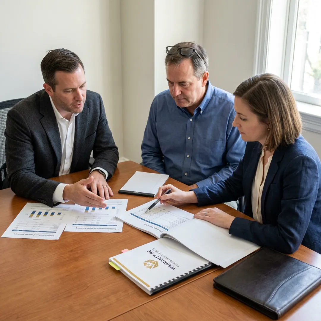 Business team planning a plumbing warranty program
