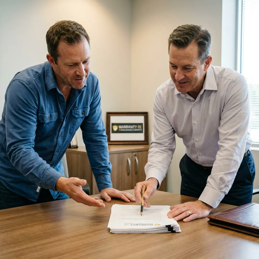 Electrical contractor reviewing warranty reinsurance documents