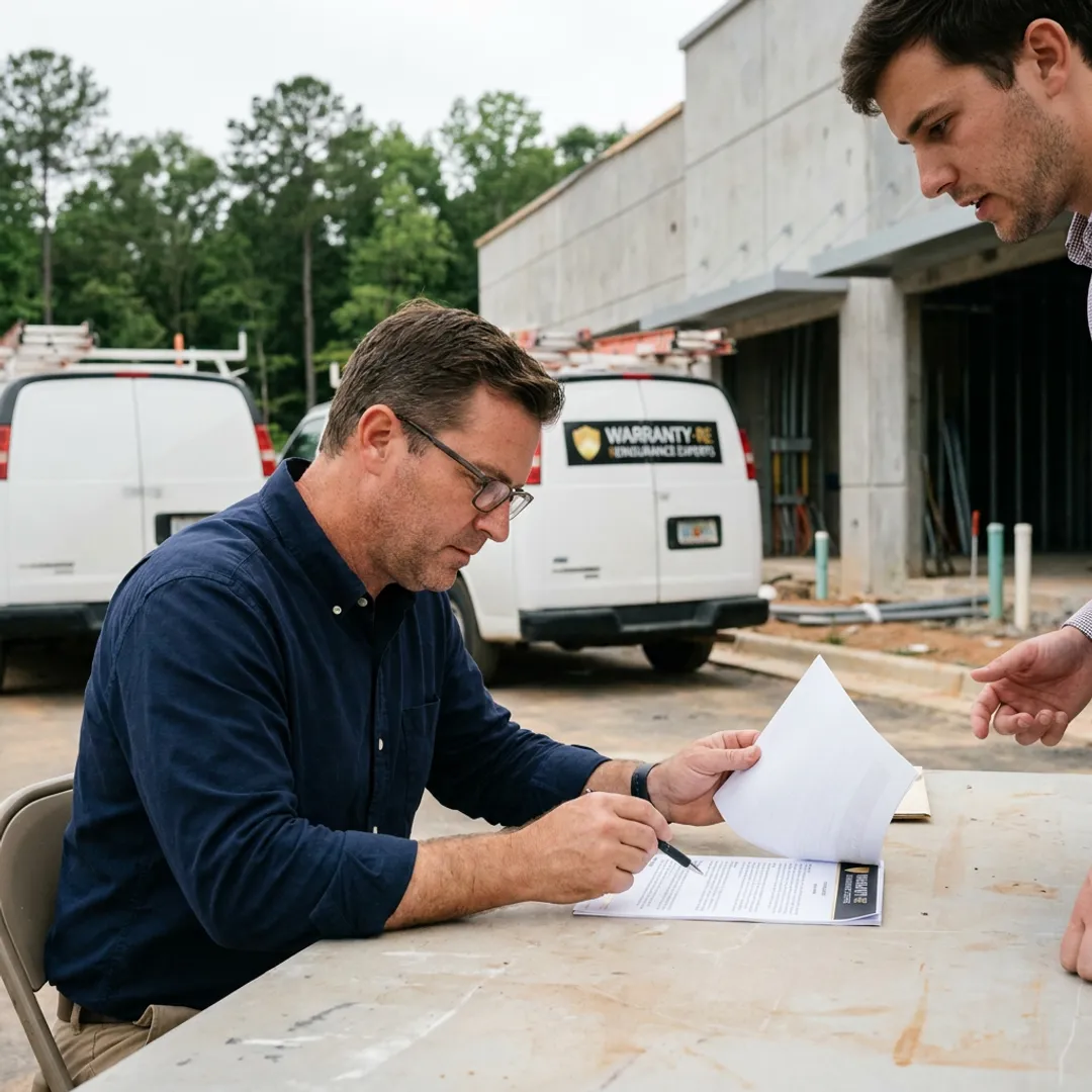 Electrical contractor reviewing insurance and warranty documents