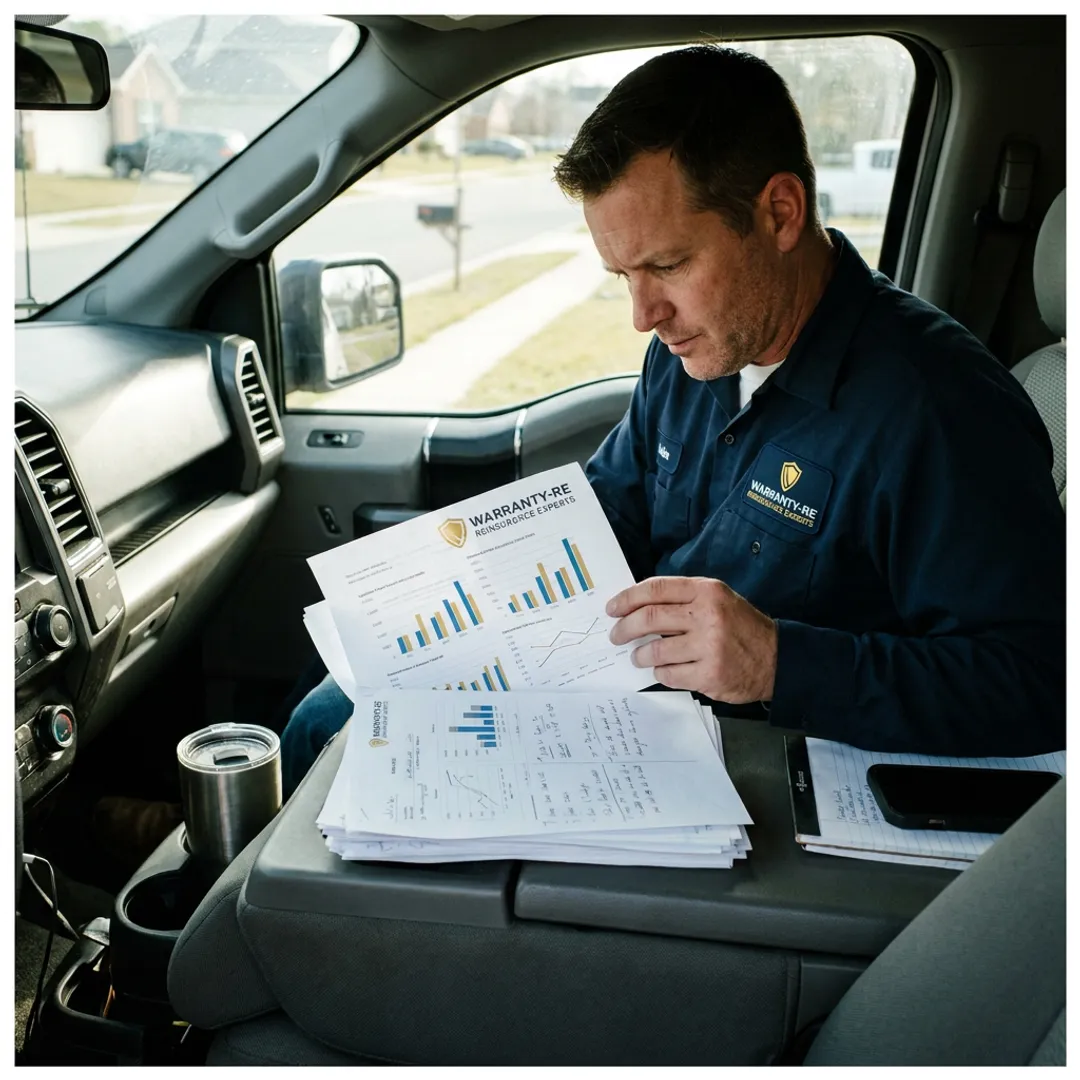 Electrical contractor reviewing warranty reinsurance documents