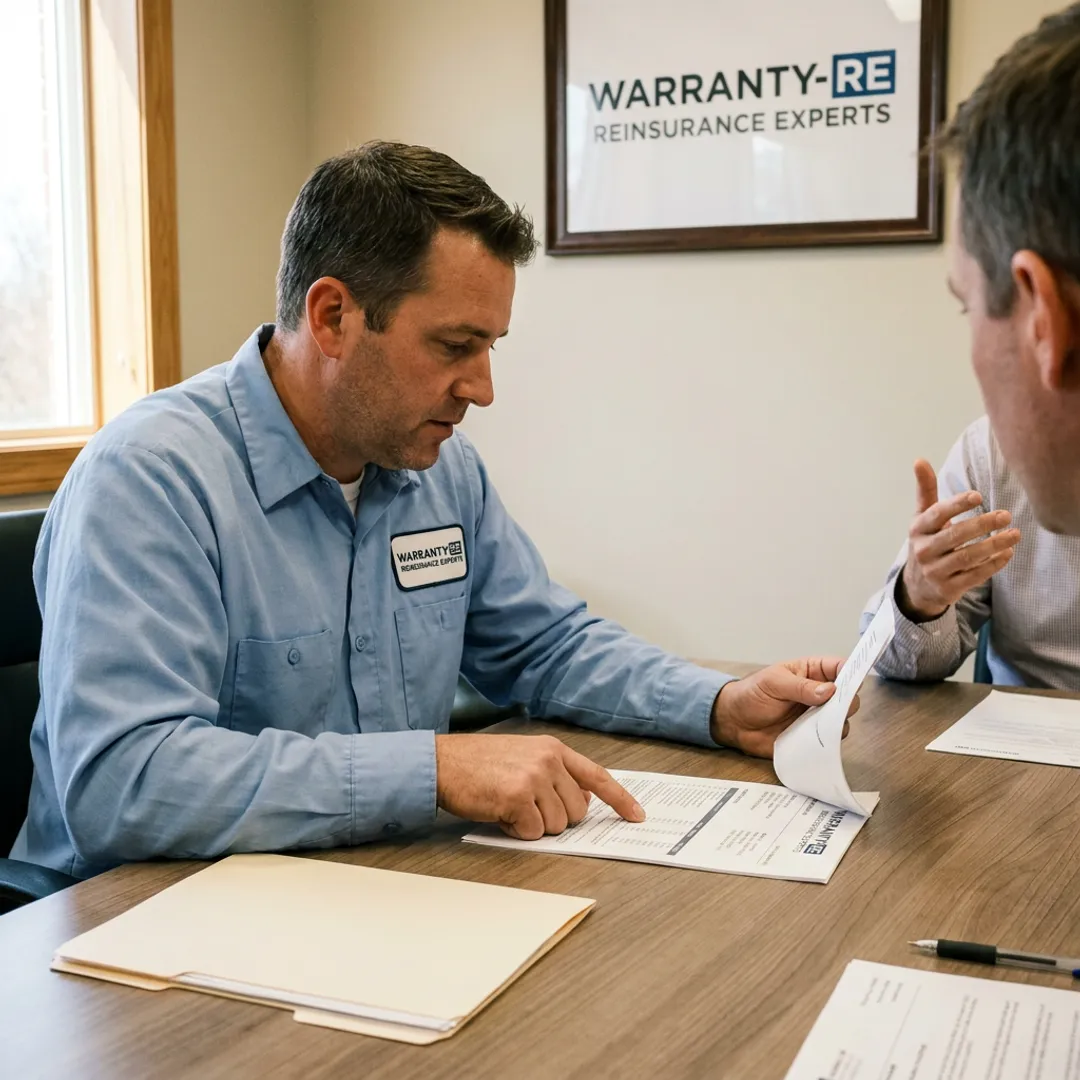 Electrical contractor reviewing warranty reinsurance documents