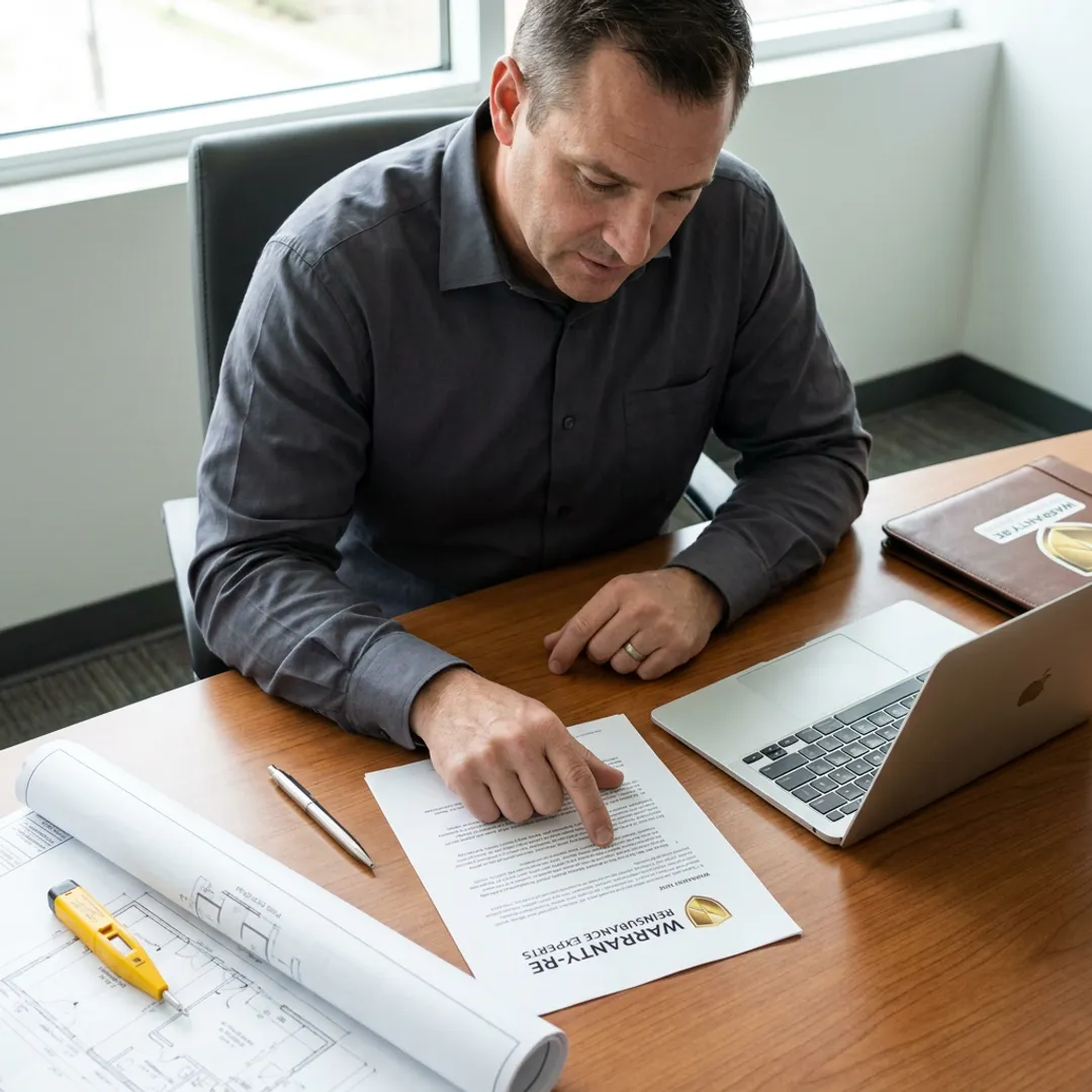 Electrical contractor reviewing warranty reinsurance documents