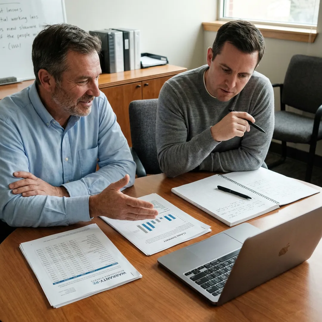 Advisor reviewing reinsurance setup with electrical business owner