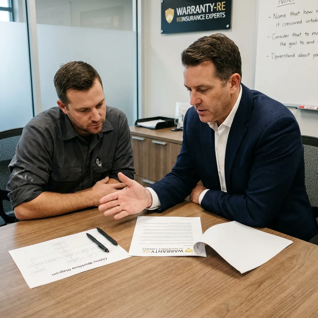 WarrantyRE advisor reviewing reinsurance process with contractor