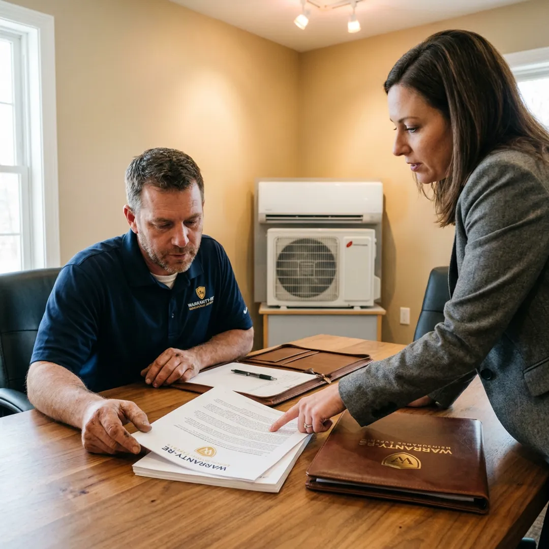 HVAC contractor reviewing business insurance and warranty documents