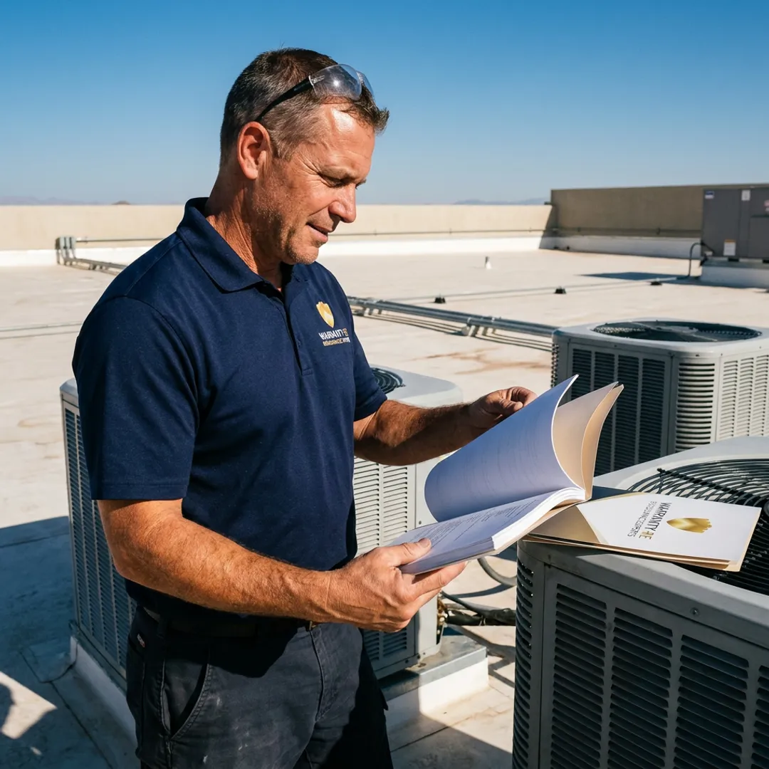 Arizona HVAC contractor reviewing warranty reinsurance documents