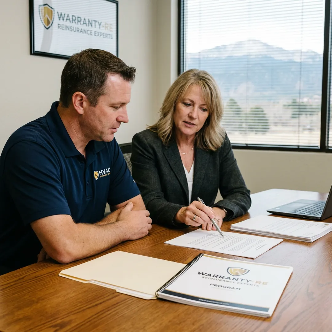 HVAC contractor reviewing reinsurance documents