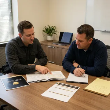 Advisor explaining HVAC warranty reinsurance process