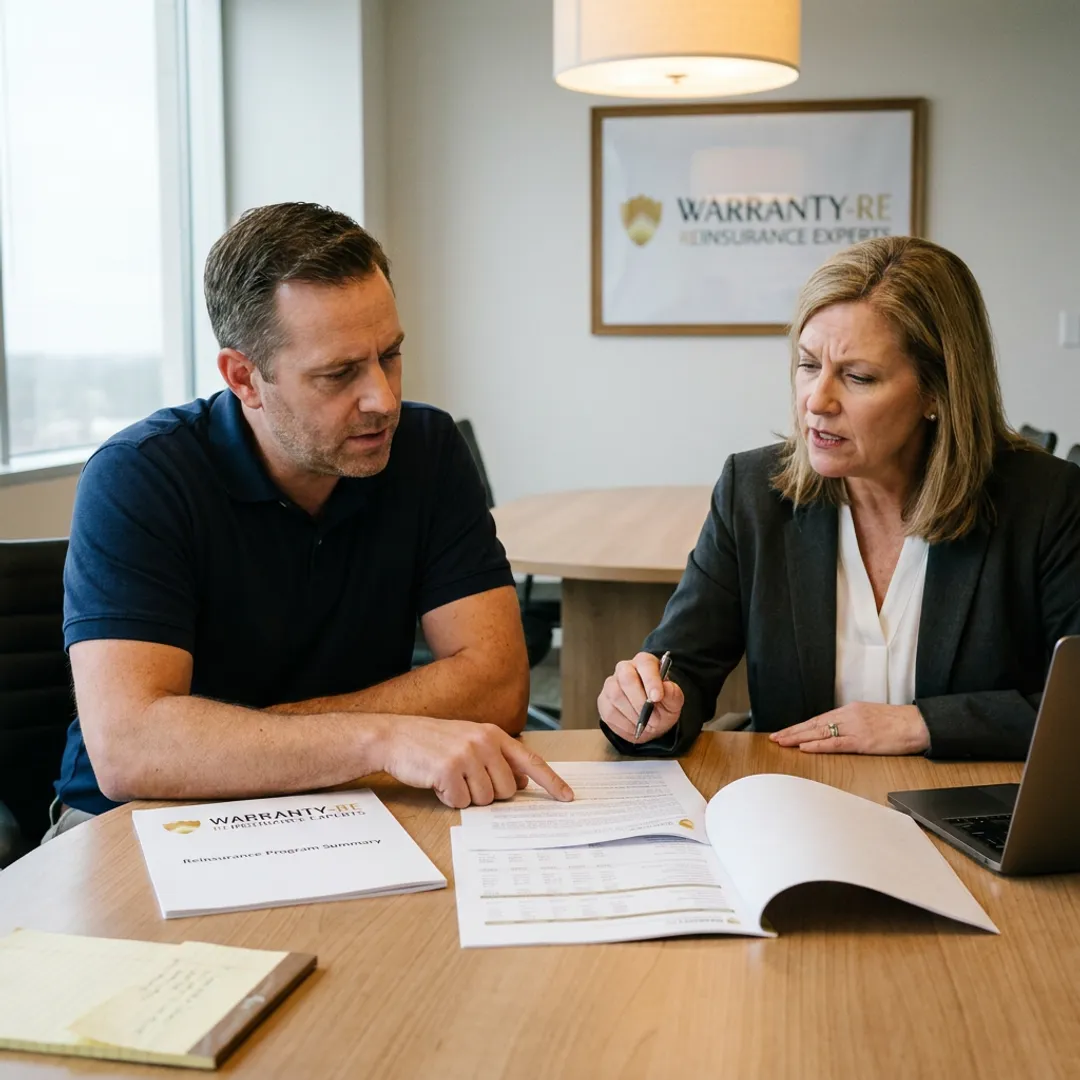HVAC business owners reviewing warranty reinsurance process