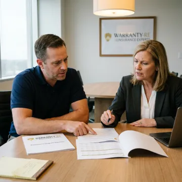 HVAC business owners reviewing warranty reinsurance process