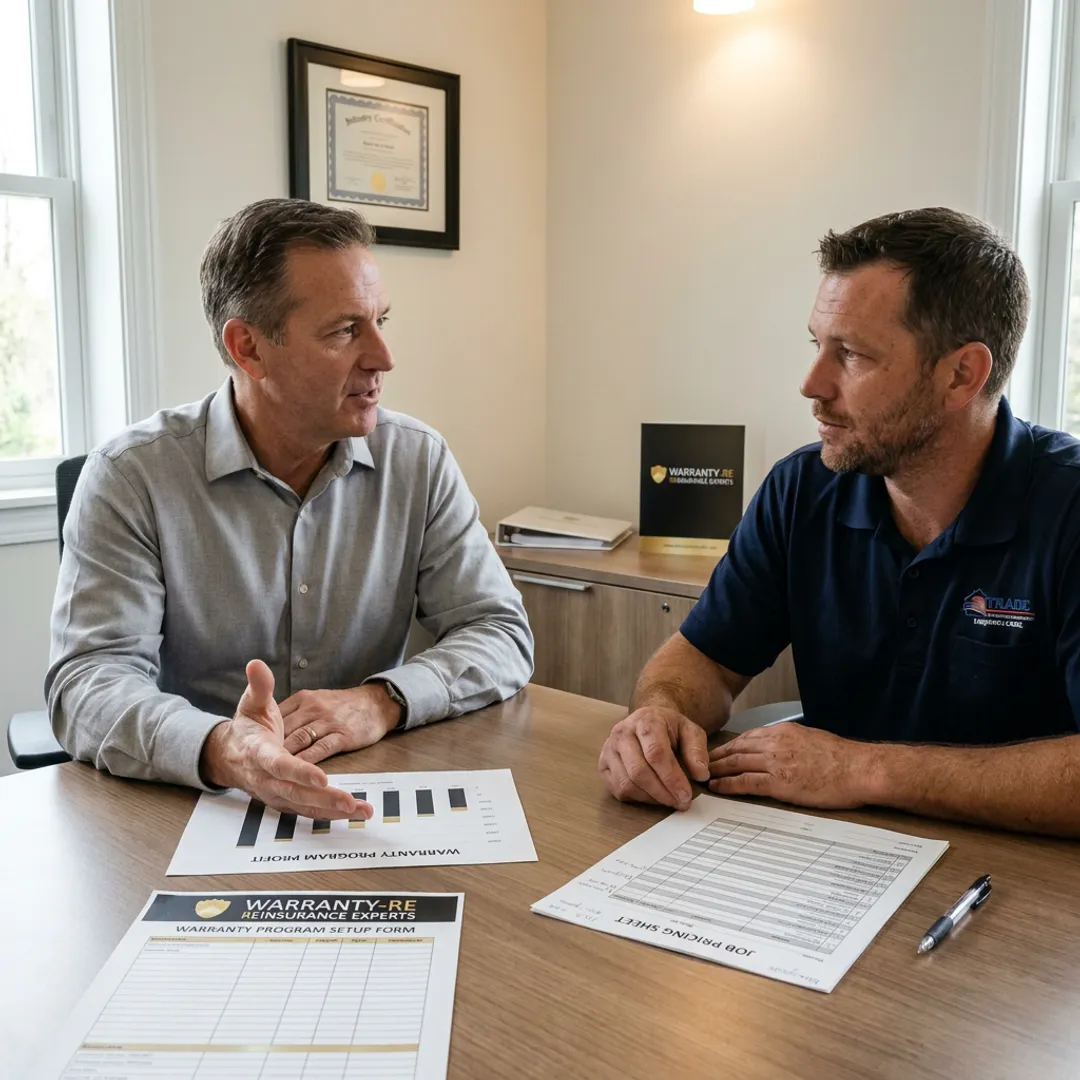 Advisor guiding plumbing contractor through warranty reinsurance setup